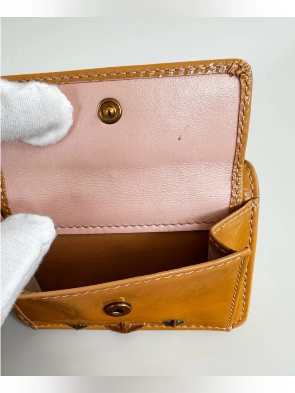 Rare Compact Jimmy Choo Patent Star-Studded Leather Wallet